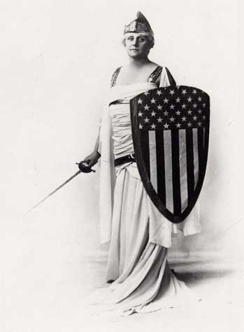 Woman with sword and america shield